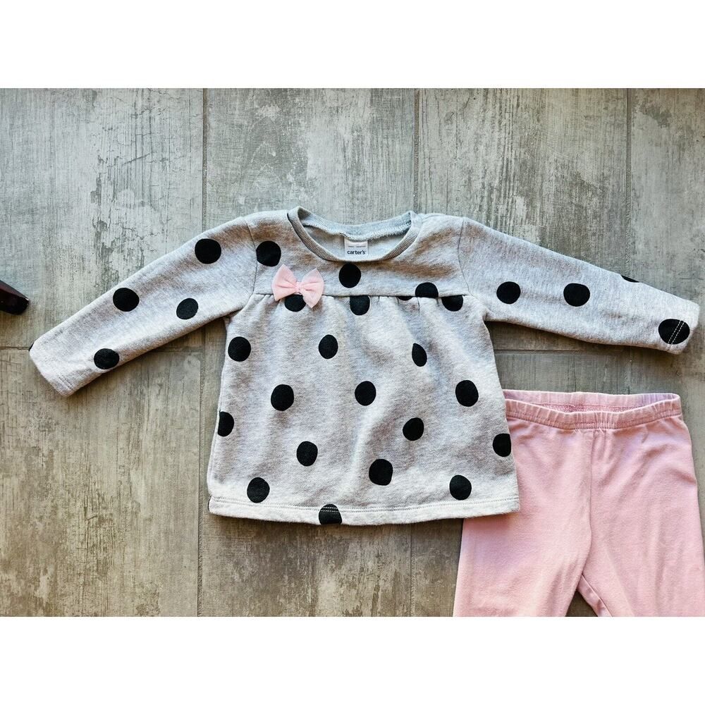 Baby Girls 2-Piece Polka Dot Fleece Sweatshirt Top & Legging Set Cotton 12m - Picture 4 of 8